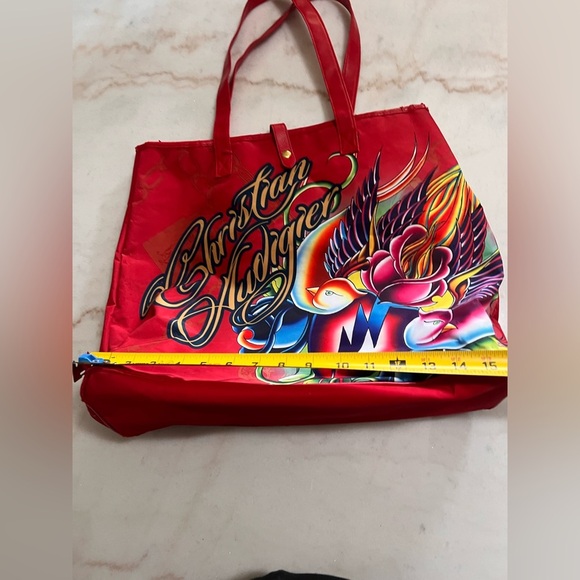 Christian Audigier Los Angeles Tote Shoulder Bag Red Spell Out Birds Graphic - Picture 3 of 8